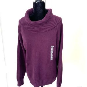 NWT Jeanne Pierre Womens Purple Turtleneck Cable Knit Sweater Size XL